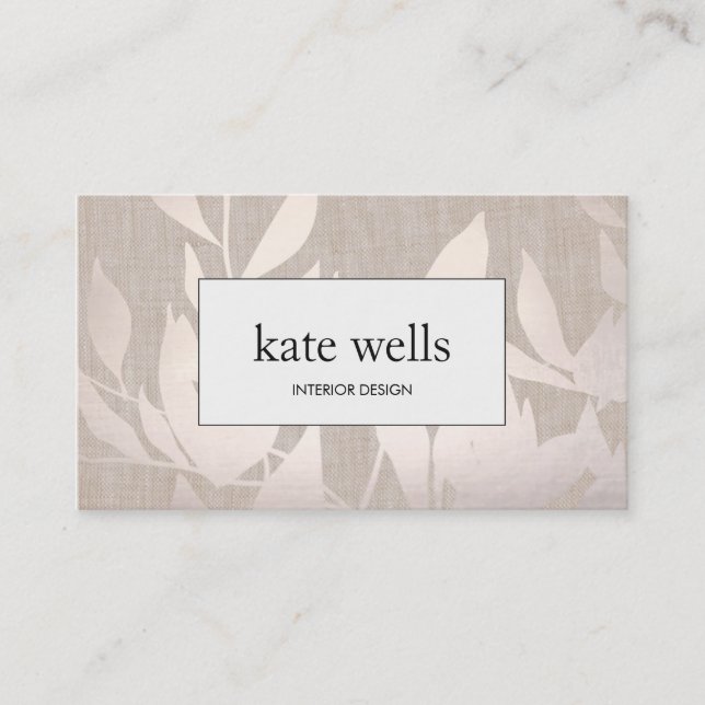Elegant Chic Warm Silver Leaves Interior Designer Business Card (Front)