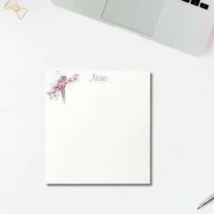 Elegant Chic Watercolor Birds Pink Gold Floral  Notepad
