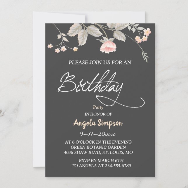 Elegant  chic watercolor Floral   birthday card (Front)
