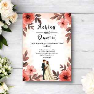 Elegant Chic Watercolor Floral Bride Groom Wedding Invitation