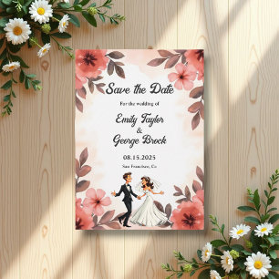 Elegant Chic Watercolor Floral Bride Groom Wedding Save The Date