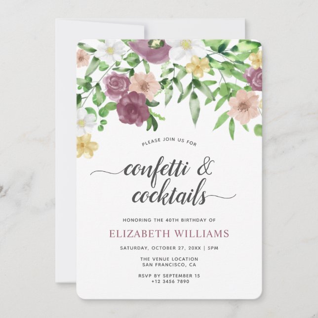 Elegant Chic Watercolor Floral Garden Birthday Invitation (Front)
