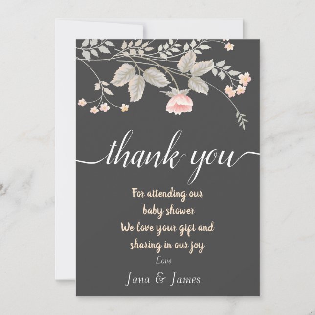 Elegant  chic watercolor Floral  thank you card (Front)