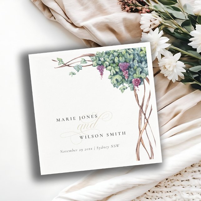 Elegant Chic Watercolor Grapevine Foliage Wedding Napkin (Creator Uploaded)