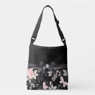 Elegant chic watercolor pink floral crossbody bag