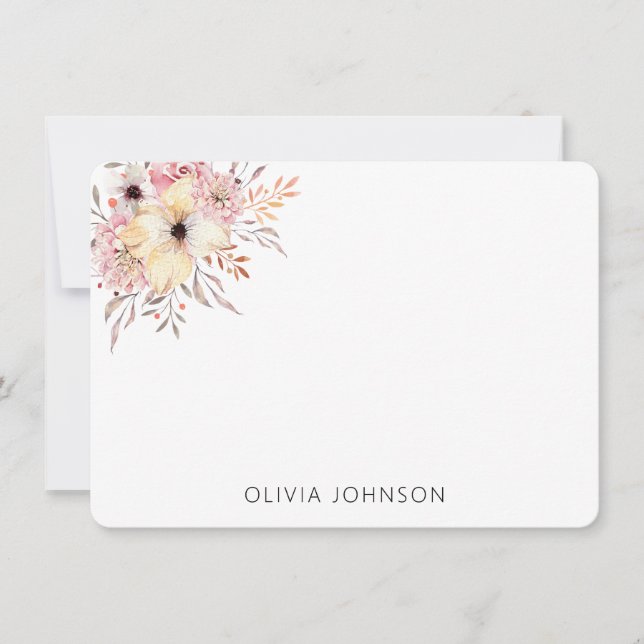 Elegant Chic Watercolor Pink Floral Personalized Card (Front)
