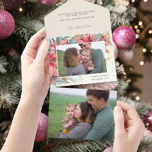 Elegant Chic Watercolor Poinsettia Botanical Photo All In One Invitation