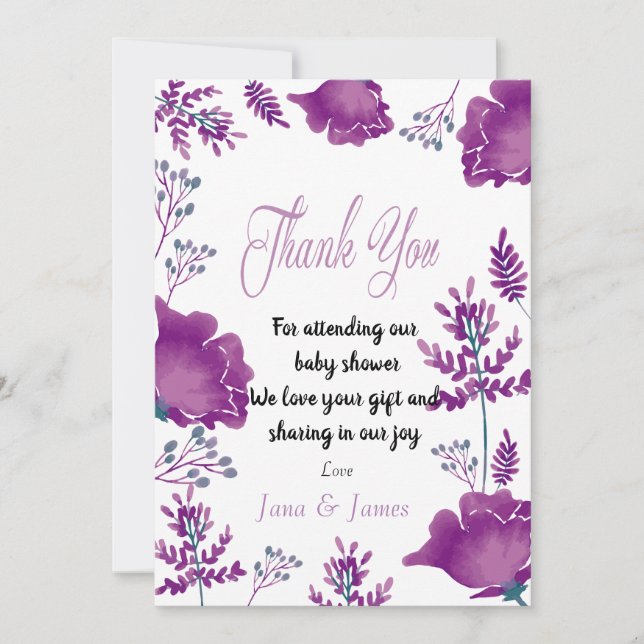 Elegant chic Watercolor Purple Royal thank you Invitation (Front)