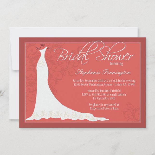 Elegant chic wedding dress bridal shower invite (Front)