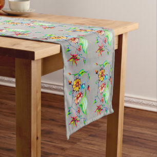 Elegant Chic Whimsical Exotic Flowers Short Table Runner
