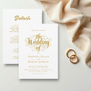 Elegant Chic White And Gold Calligraphy Wedding Invitation