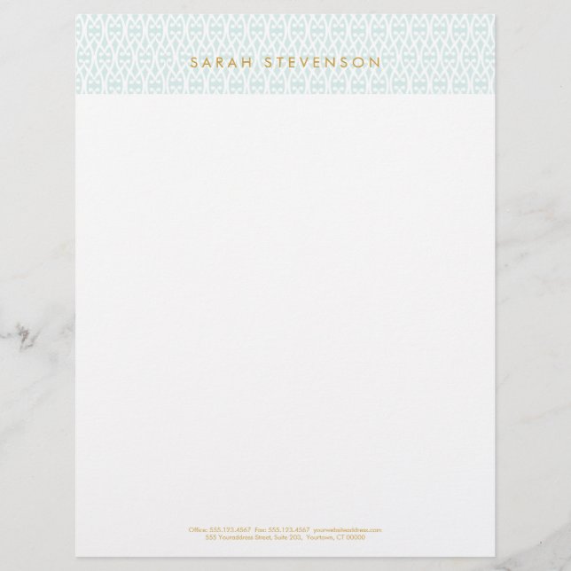 Elegant Chic White and Turquoise Lattice Pattern Letterhead (Front)