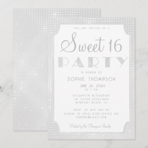 Elegant Chic White Glitter Sequins Sweet 16 Party Invitation