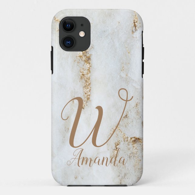 Elegant chic White Gold Grey Marble Monogram Name Case-Mate iPhone Case (Back)