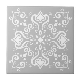 Elegant Chic White Grey Azulejo Style Pattern A01c Tile