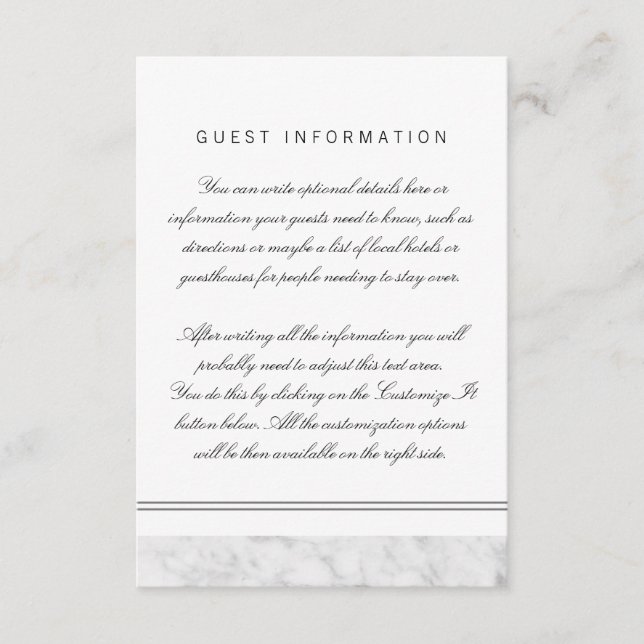 Elegant Chic White Grey Marble Wedding Insert Card (Front)
