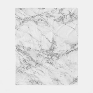 Elegant chic white grey silver glitter marble fleece blanket