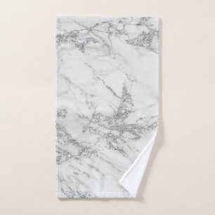 Elegant chic white grey silver glitter marble hand towel