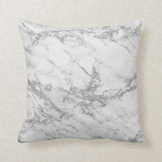 Elegant chic white grey silver glitter marble throw pillow