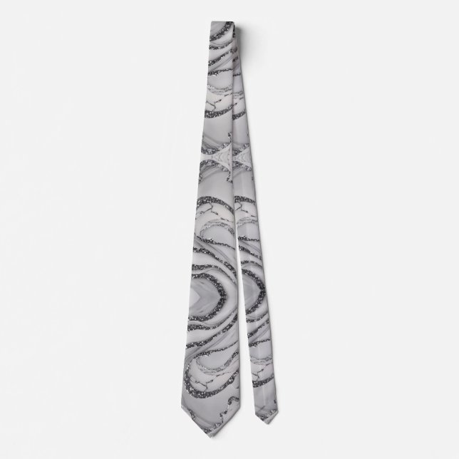 Elegant chic white grey silver marble Patterns Tie (Front)