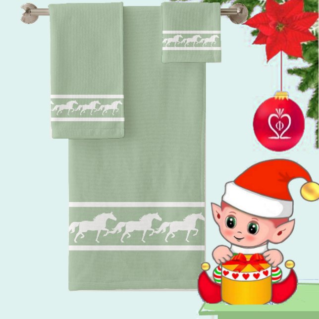 Elegant, Chic White Horses on Laurel Green (Créateur téléchargé)