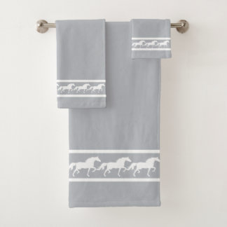 Elegant, Chic White Horses on Light Silver Gray