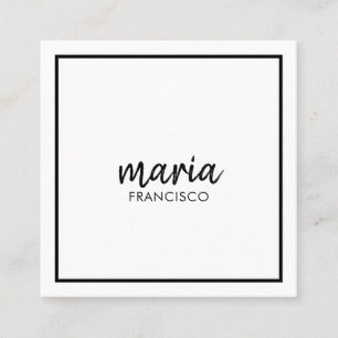 Elegant chic white modern square minimalist black square business card
