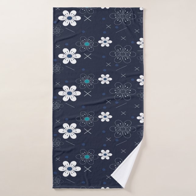 Elegant chic withe floral navy back bath towel set (Bath Towel)
