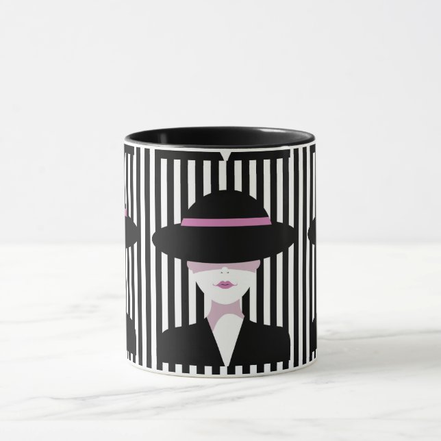 "Elegant Chic Woman with Hat: Stylish Mug (Center)
