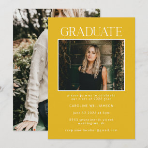 Elegant Chic Yellow Two Photo Graduation Party Invitation