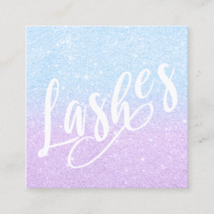 Elegant chick aqua & violet glitter lashes square business card