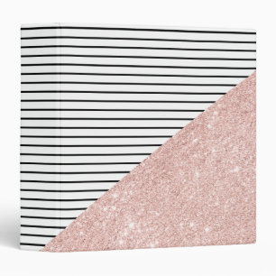 Elegant chick black stripes and rose gold glitter binder