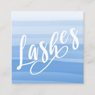 Elegant chick blue watercolor brushstrokes lashes square business card