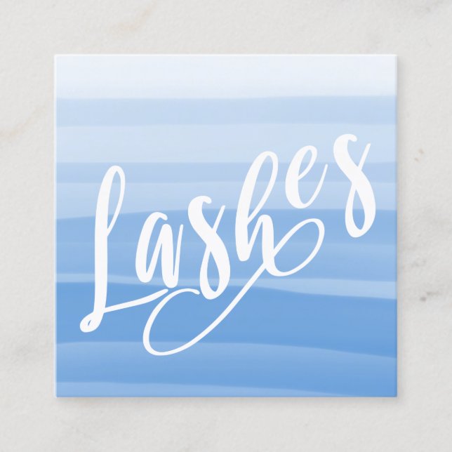 Elegant chick blue watercolor brushstrokes lashes square business card (Front)