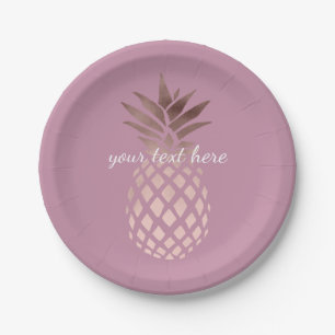 elegant chick clear rose gold tropical pineapple paper plate