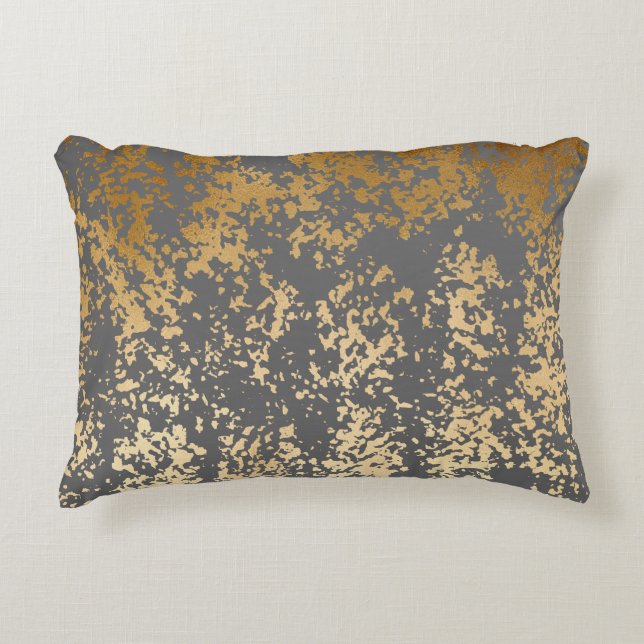 elegant chick faux gold and grey brushstrokes accent pillow (Front)