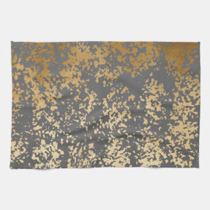 elegant chick faux gold and grey brushstrokes kitchen towel