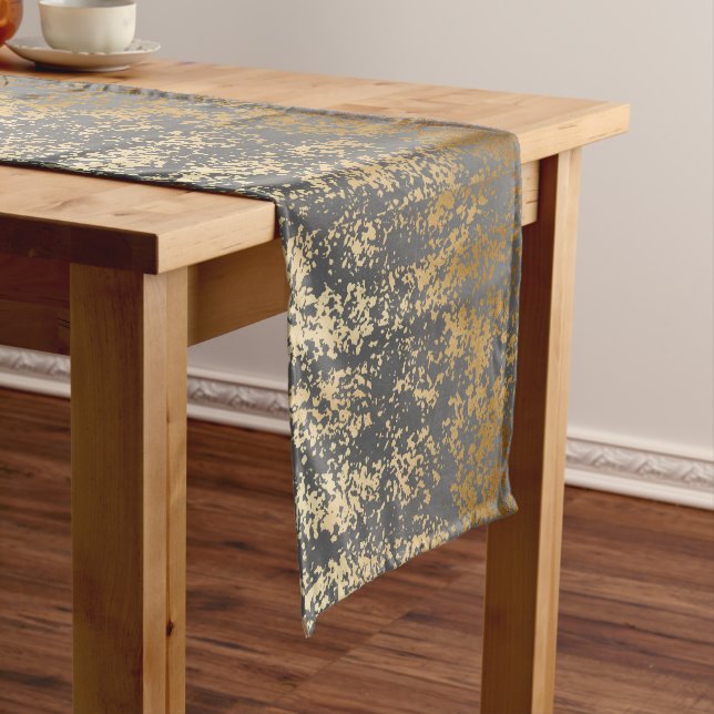elegant chick faux gold and grey brushstrokes short table runner (In Situ)