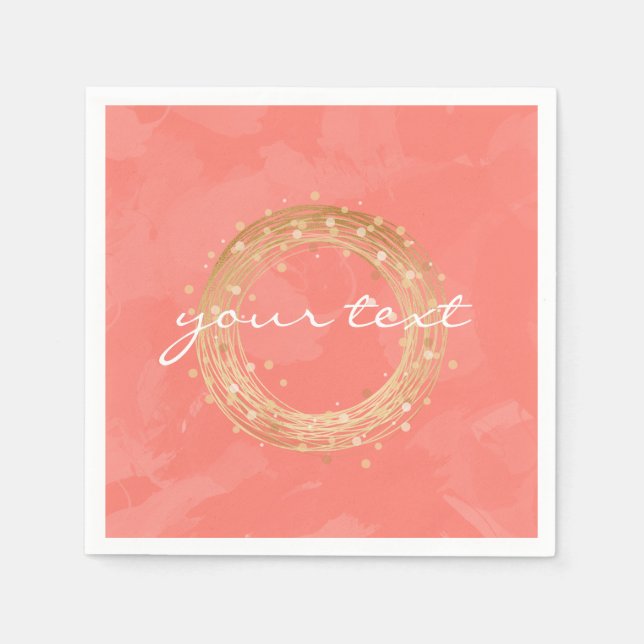 elegant chick faux gold wreath pink brushstrokes napkin (Front)