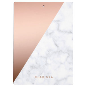 Elegant chick geometric white marble rose gold clipboard