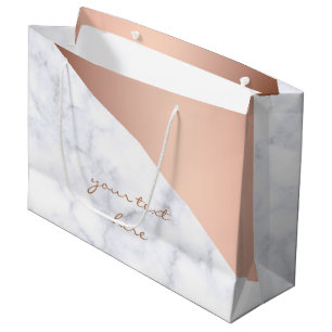 Elegant chick geometric white marble rose gold large gift bag