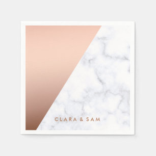 Elegant chick geometric white marble rose gold napkin