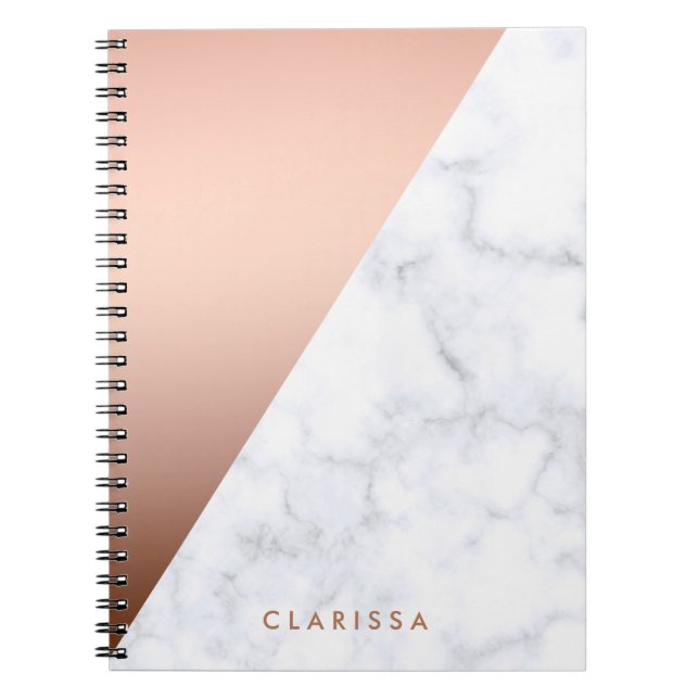 Elegant chick geometric white marble rose gold notebook (Front)