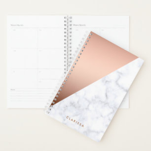 elegant chick geometric white marble rose gold planner