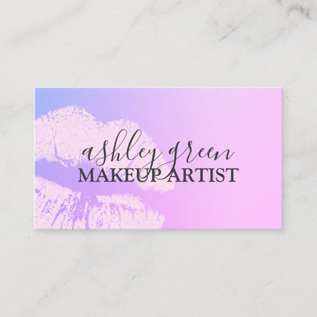 Elegant chick gradient purple lips makeup artist business card (Front)