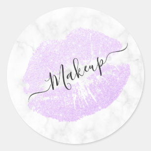 Elegant chick purple glitter lips white marble classic round sticker