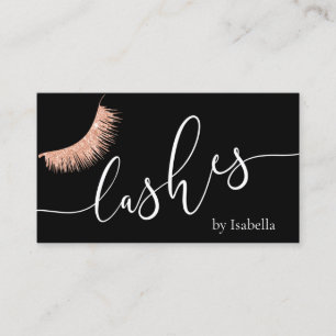 Elegant chick rose gold glitter black lashes business card