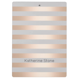 Elegant Chick Rose Gold & Grey Stripe Clipboard