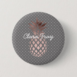 elegant chick rose gold pineapple polka dots 2 inch round button