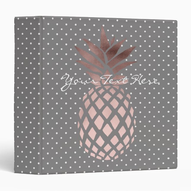 elegant chick rose gold pineapple polka dots binder (Front/Spine)